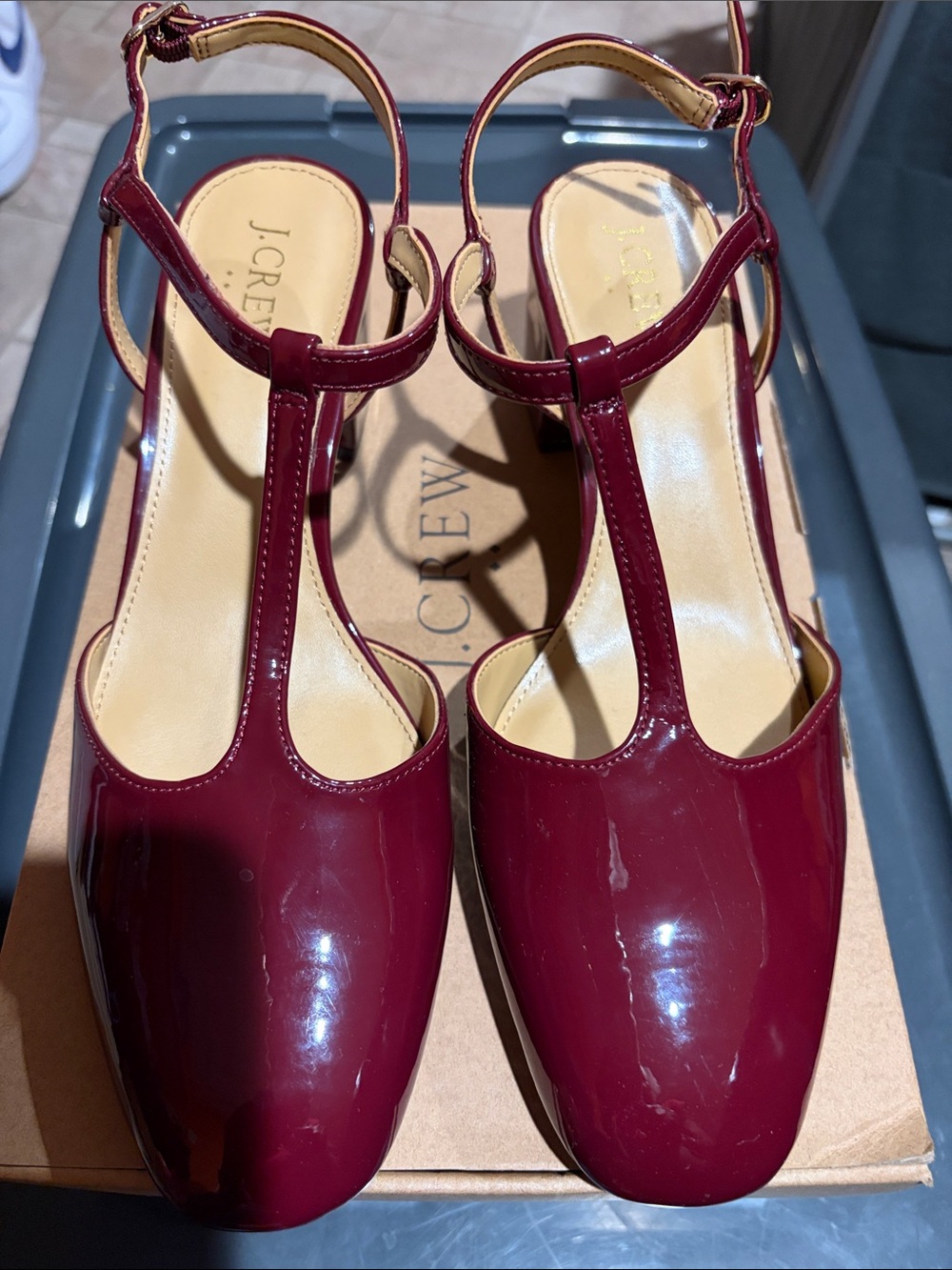 J. Crew Women's Burgundy Patent T-Strap Sandals